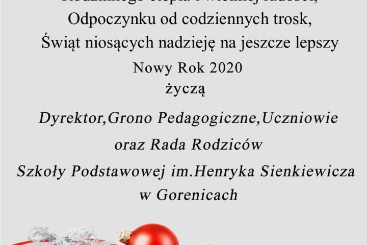 Więcej o: ŻYCZENIA ŚWIĄTECZNO NOWOROCZNE!